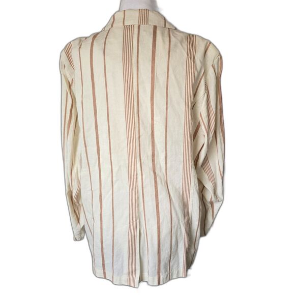 ModCloth Opportunity Linen/Viscose Blazer Cream Striped Front Pockets Light 1X - Picture 6 of 11